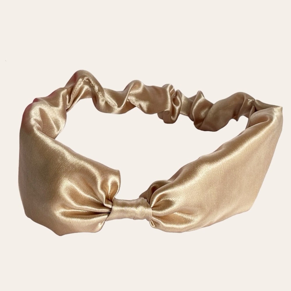 Tan Satin Headband wrap scrunched For Women Pleated design